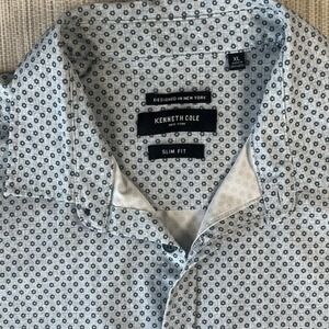 Kenneth Cole New York Men XL Slim Fit Short Sleeve Button Down Shirt Blue Floral